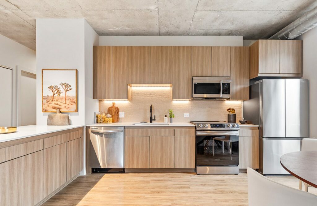 a kitchen at Cadence apartments in the Illinois Medical District