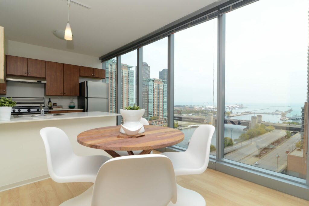 Even on cloudy days, Coast at Lakeshore East provides amazing views of the river, Lake Michigan, and city skyline.